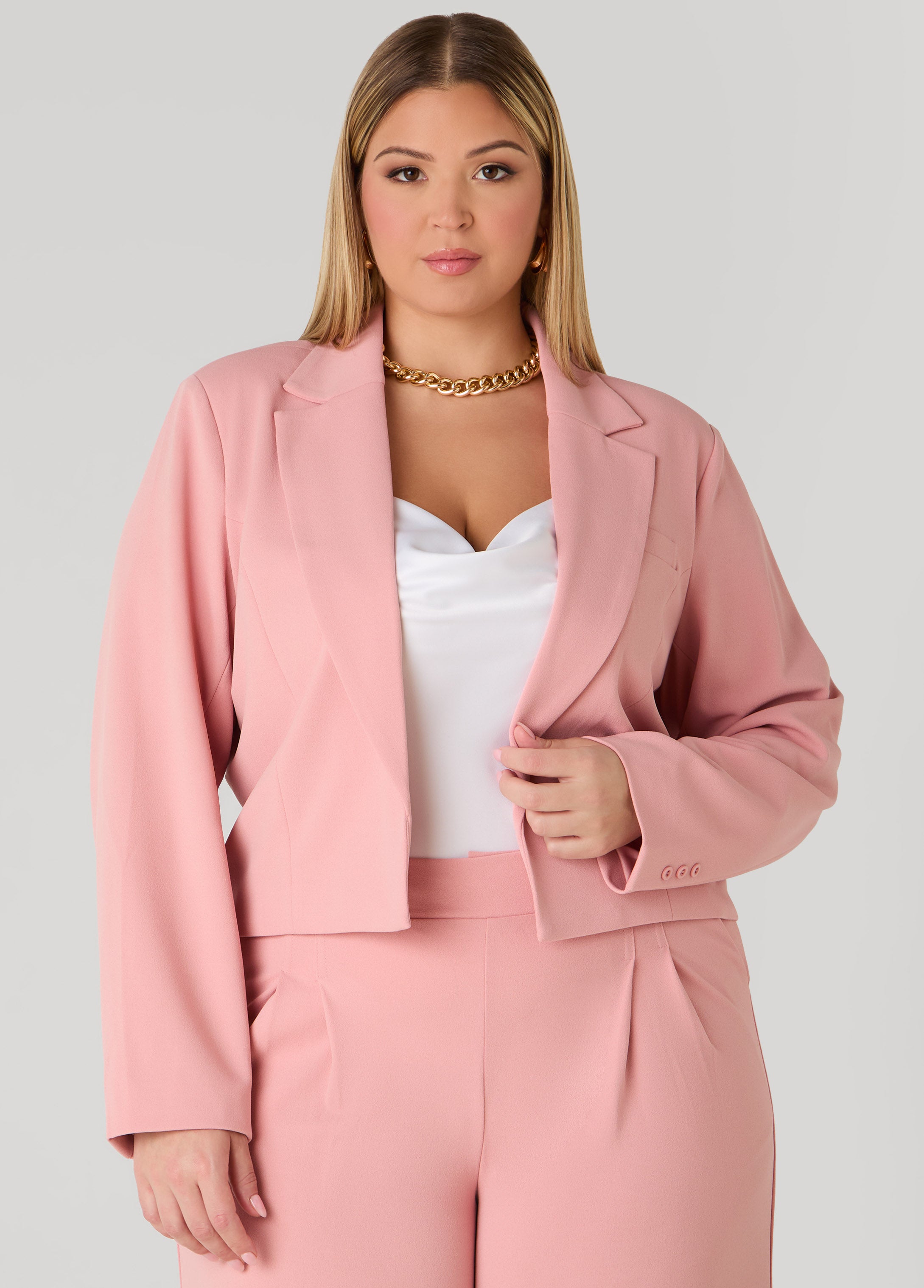 Plus Size Open Front Cropped Blazer, Bridal Rose, 14 - Ashley Stewart
