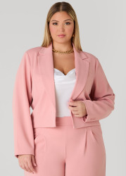 Plus Size Open Front Cropped Blazer, Bridal Rose, 14 - Ashley Stewart