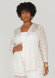 Plus Size Open Front Lace Jacket, Ivory, 14/16 - Ashley Stewart