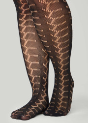 Plus Size Open Knit Footed Tights, Black, E - Ashley Stewart