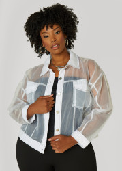 Plus Size Organza Trucker Jacket, White, 14/16 - Ashley Stewart