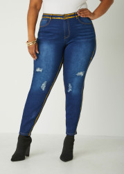 Plus Size Painted Distressed Skinny Jeans, Black, 16 - Ashley Stewart