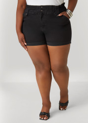 Plus Size Paperbag Denim Shorts, Black, 1X - Ashley Stewart