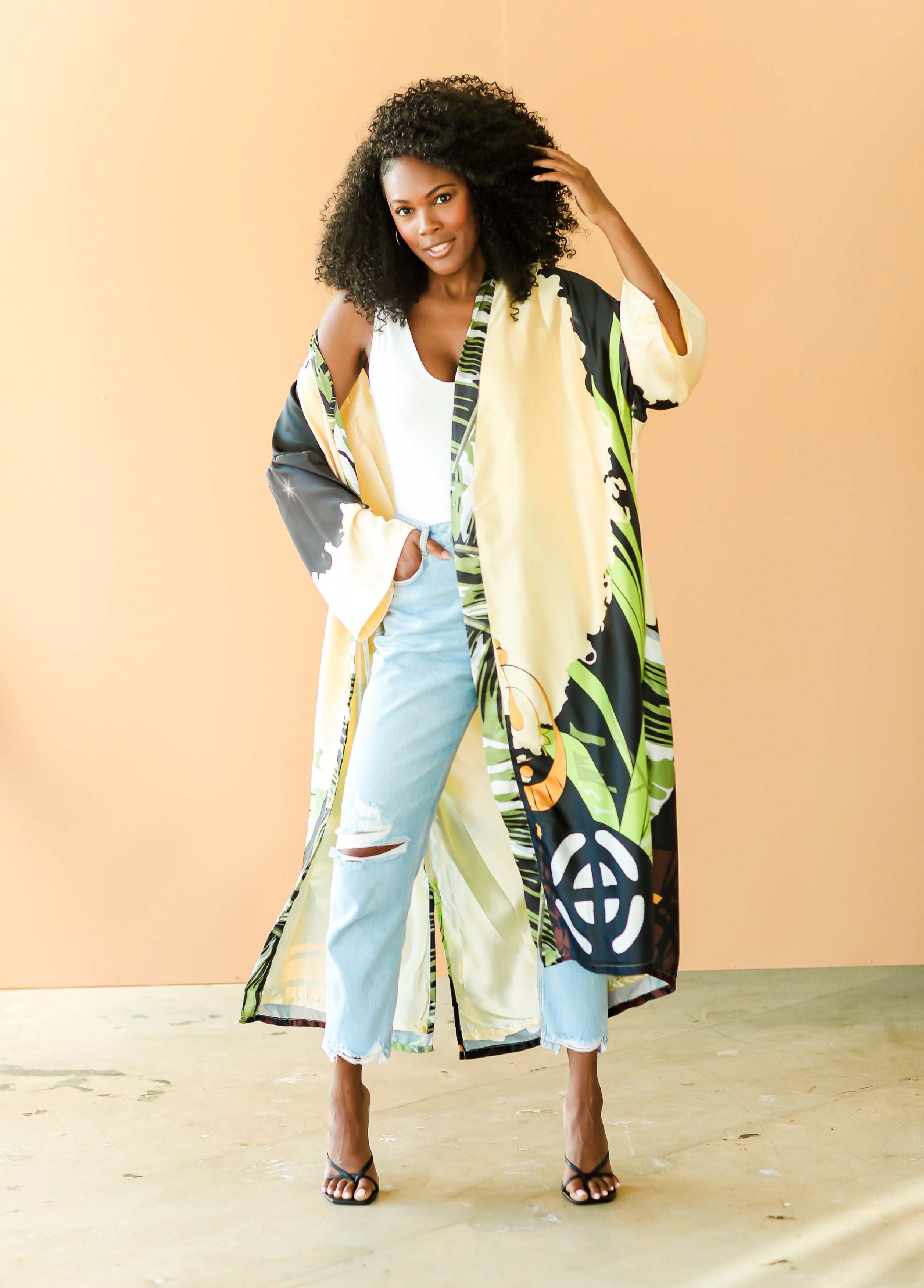 Plus Size Pardon My Fro Ziggy Kimono, Black, 1 SZ - Ashley Stewart