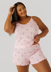 Plus Size Paris Dreams Printed Shorts Set, Pink, 3X - Ashley Stewart