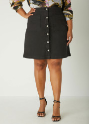 Plus Size Patch Pocket Denim Skirt, Black, 18 - Ashley Stewart