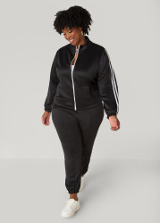 Plus Size Pintucked Striped Joggers, Black, 22/24 - Ashley Stewart