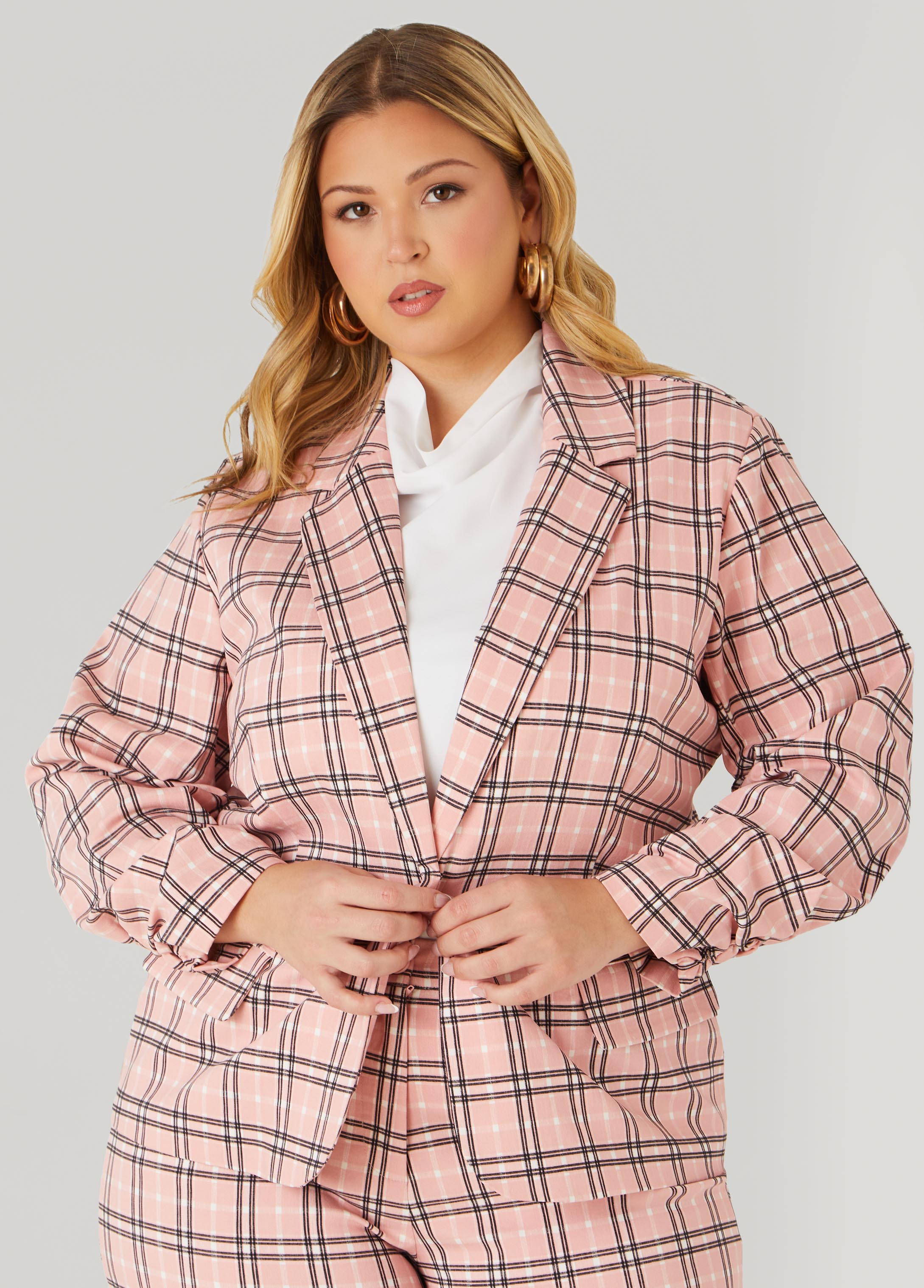 Plus Size Plaid Blazer, Bridal Rose, 24 - Ashley Stewart