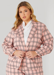 Plus Size Plaid Blazer, Bridal Rose, 24 - Ashley Stewart