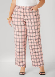 Plus Size Plaid High Rise Trousers, Bridal Rose, 12 - Ashley Stewart