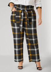 Plus Size Plaid Twill Paperbag Pants, Black, 14 - Ashley Stewart