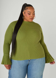 Plus Size Pleated Bell Sleeve Sweater, Mango Mint, 22/24 - Ashley Stewart