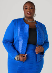 Plus Size Pleated Faux Leather Ponte Jacket, Nautical Blue, 26/28 - Ashley Stewart