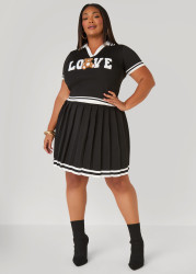 Plus Size Pleated Knit Mini Skirt, Black, 22/24 - Ashley Stewart