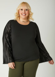 Plus Size Pleated Satin Paneled Top, Black, 22/24 - Ashley Stewart