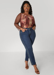 Plus Size Pleated Skinny Jeans, Dk Wash, 36 - Ashley Stewart