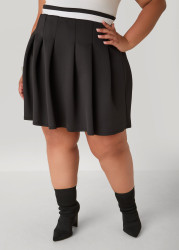 Plus Size Pleated Striped Tennis Skort, Black, 14/16 - Ashley Stewart