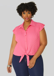 Plus Size Pleated Tie Front Shirt, Fandango Pink, 34/36 - Ashley Stewart