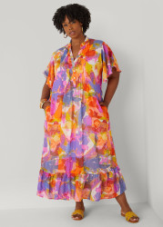 Plus Size Pleated Watercolor Maxi Dress, Multi, 12 - Ashley Stewart