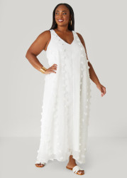 Plus Size Pompom Gauze Maxi Dress, White, 14/16 - Ashley Stewart