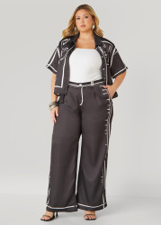 Plus Size Pop Art Straight Leg Pants, Black White, 14/16 - Ashley Stewart
