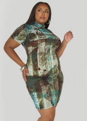 Plus Size Printed Bodycon Dress, Burgundy, 22/24 - Ashley Stewart
