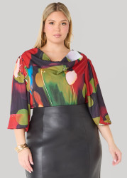 Plus Size Printed Cowl Neck Blouse, Multi, 22/24 - Ashley Stewart
