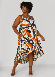 Plus Size Printed Hi Low Dress, Multi, 14/16 - Ashley Stewart