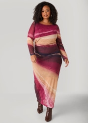 Plus Size Printed Mesh Maxi Bodycon Dress, BIKING RED, 22/24 - Ashley Stewart