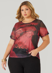 Plus Size Printed Mesh Tee, Multi, 14/16 - Ashley Stewart