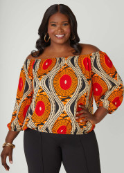 Plus Size Printed Off The Shoulder Blouse, Exuberance, 34/36 - Ashley Stewart