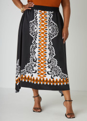 Plus Size Printed Satin Maxi Skirt, Black, 18/20 - Ashley Stewart