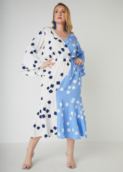 Plus Size Printed Two Tone Faux Wrap Dress, Frozen Fjord, 18/20 - Ashley Stewart