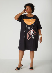 Plus Size Profile Print Dress, Black, 12 - Ashley Stewart