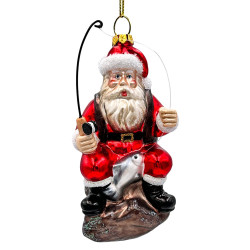 Plus Size Relaxing Santa Claus Fishing Ornament, Hand Blown Glass Fisherman Gift Decor, Default Title,  - Ashley Stewart