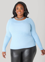 Plus Size Ribbed Crewneck Sweater, Black, 1X - Ashley Stewart