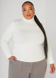 Plus Size Ribbed Lurex Turtleneck Sweater, Egret, 26/28 - Ashley Stewart