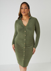 Plus Size Ruched Stretch Knit Shirtdress, Olive Night, 34/36 - Ashley Stewart