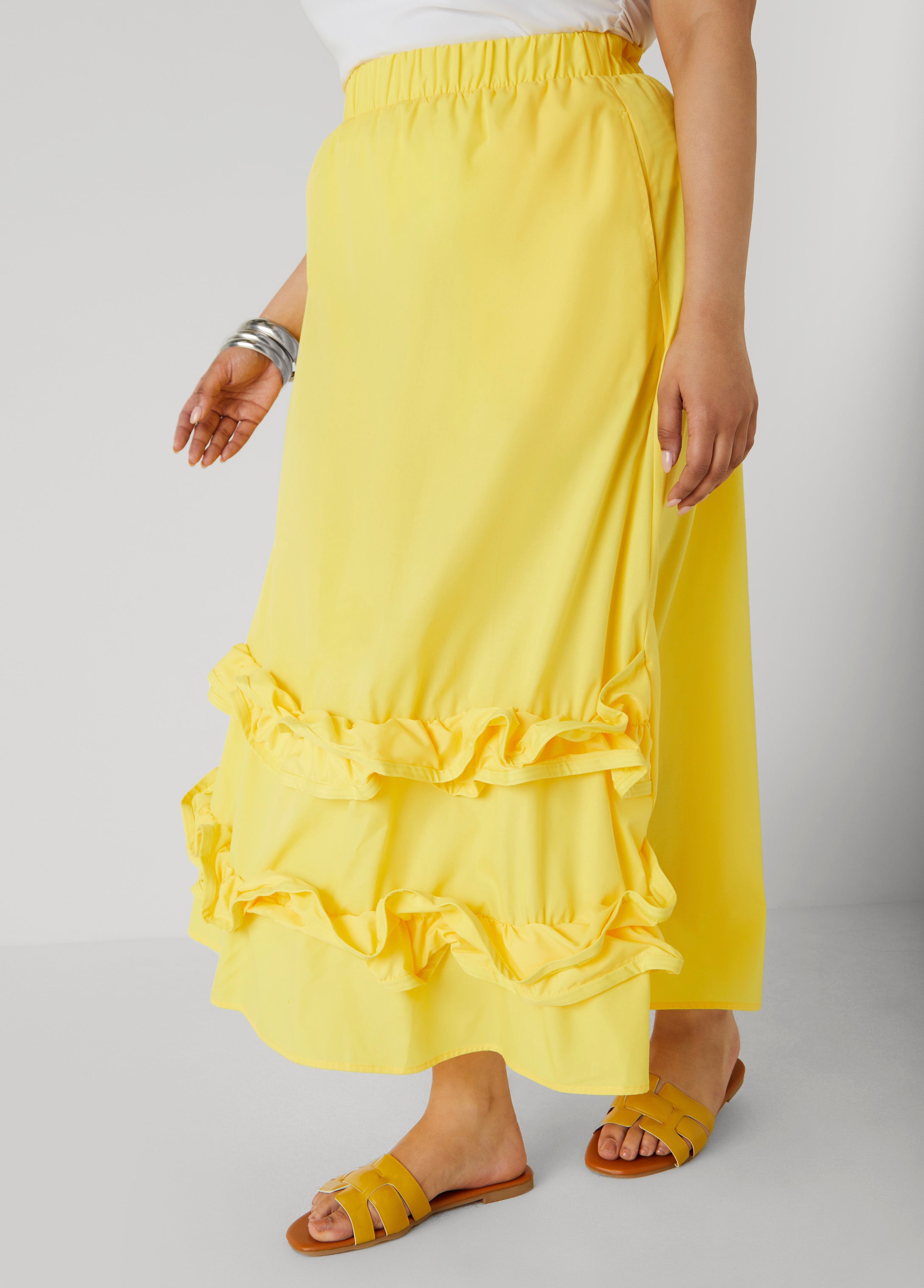 Plus Size Ruffle Trimmed Maxi Skirt, Maize, 14/16 - Ashley Stewart