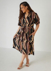 Plus Size Ruffled Printed Shirtdress, Multi, 22/24 - Ashley Stewart