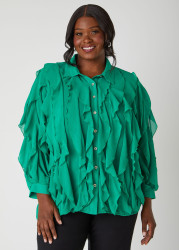 Plus Size Ruffled Shirt, Fandango Pink, 14/16 - Ashley Stewart