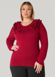Plus Size Ruffled Sweater, BIKING RED, 14/16 - Ashley Stewart
