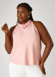 Plus Size Satin Cowl Neck Top, Bridal Rose, 18/20 - Ashley Stewart