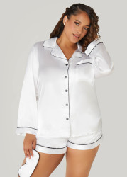 Plus Size Satin Pajama Shorts 3 Piece Set, White, 2X - Ashley Stewart