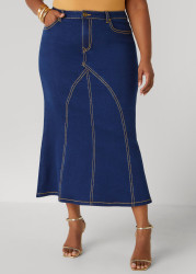 Plus Size Seam Detailed Maxi Skirt, Dk Wash, 20 - Ashley Stewart