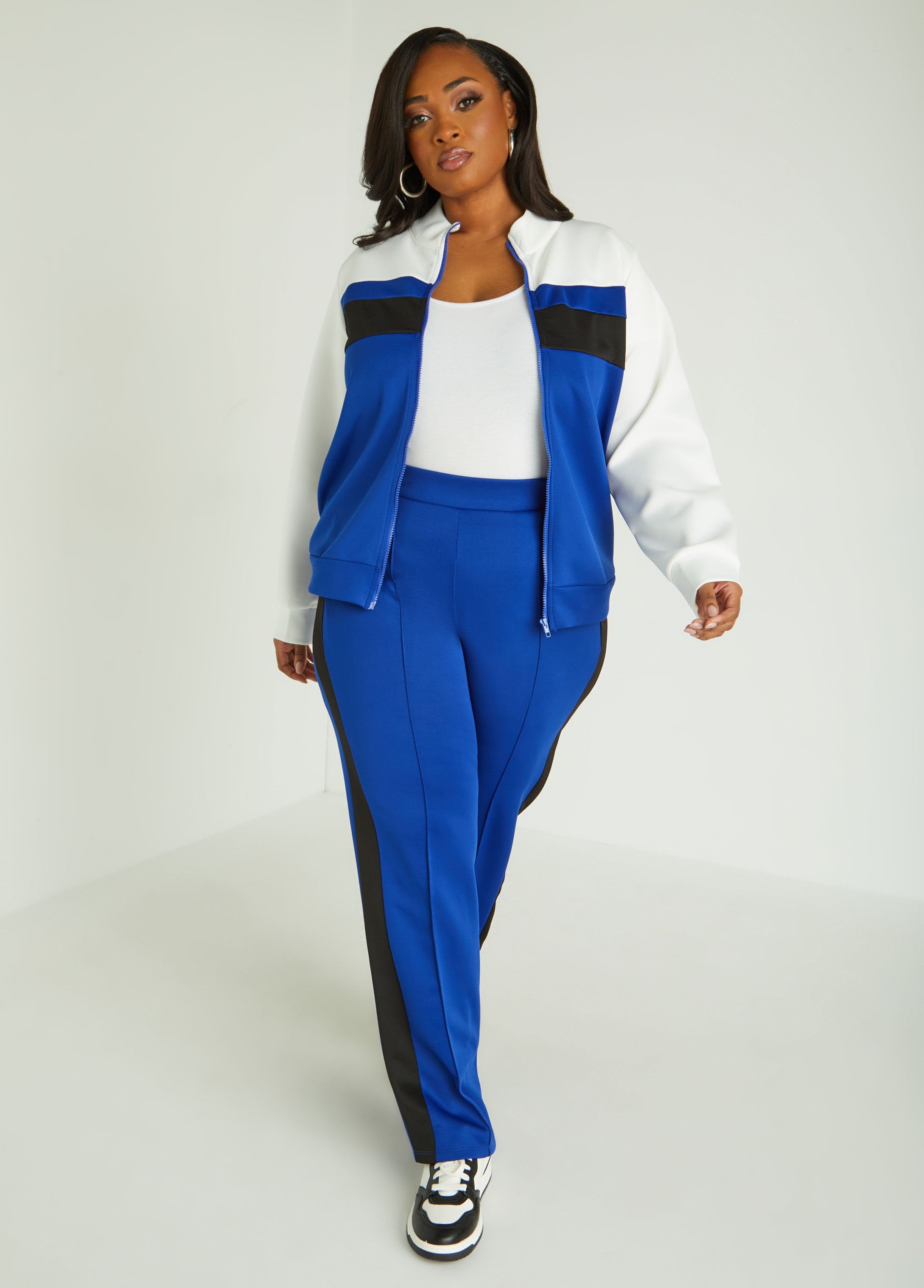 Plus Size Seamed Striped Track Pants, Royal Blue, 26/28 - Ashley Stewart