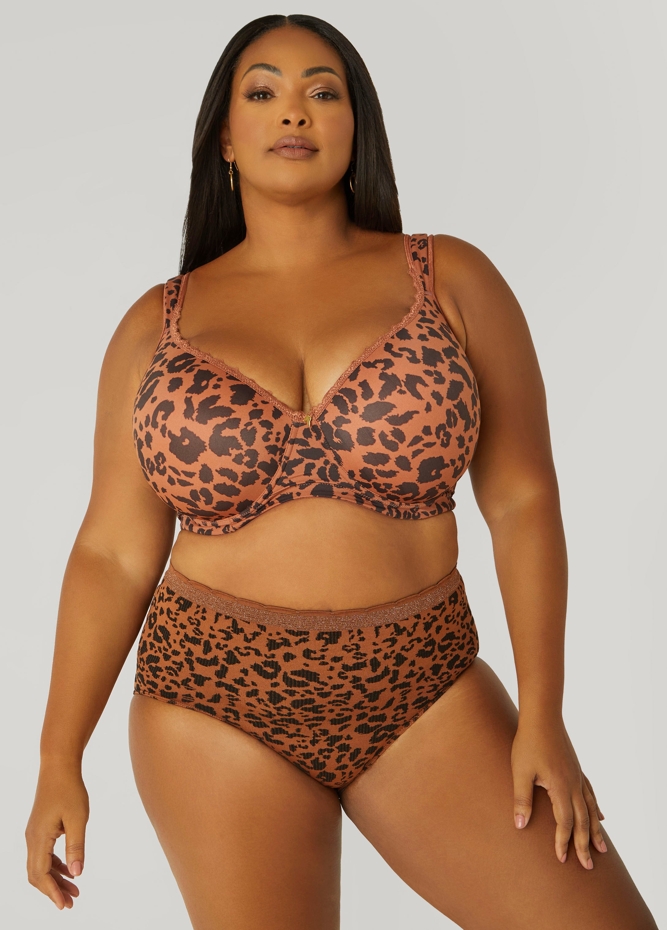 Plus Size Seamless Leopard Briefs, Brown Animal, 22/24 - Ashley Stewart