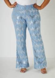 Plus Size Sequined Flared Jeans, Lt Sky Blue, 34 - Ashley Stewart