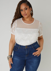 Plus Size Sequined Floral Mesh Top, White, 3X - Ashley Stewart