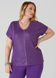 Plus Size Sequined Metallic Jersey Tee, White, 18/20 - Ashley Stewart